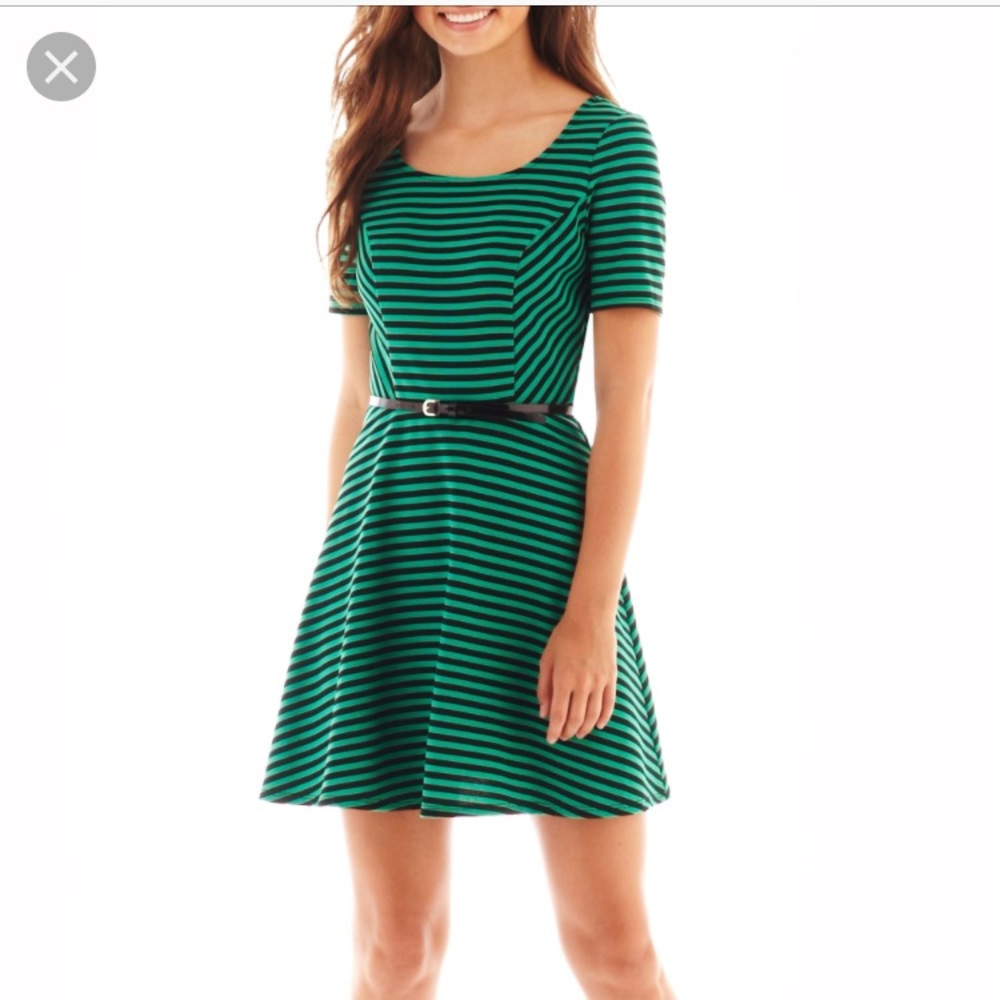 Green and black skater dress